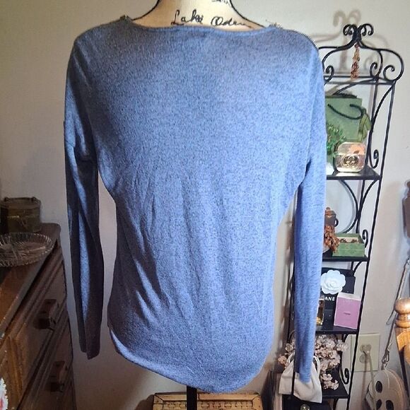Carmen Marc Valvo Blue Cowlneck Top Zipper Detail Size XS - Picture 5 of 10